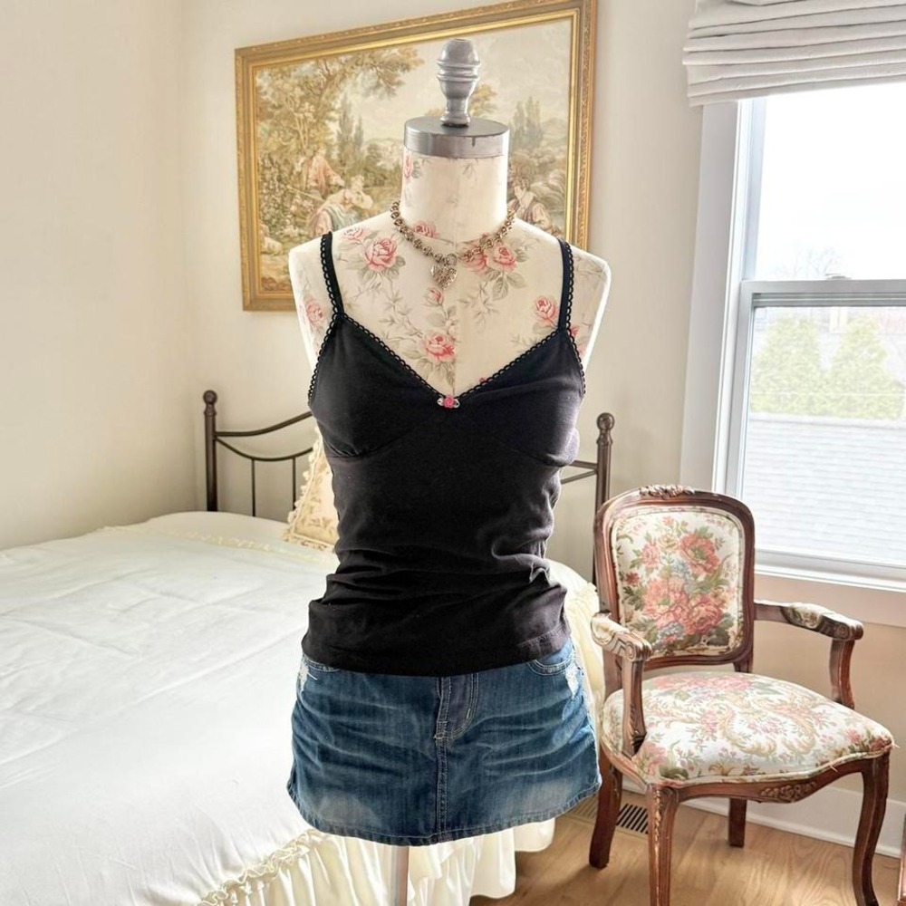 Y2K‎ black lace trim cami CRB size large c
